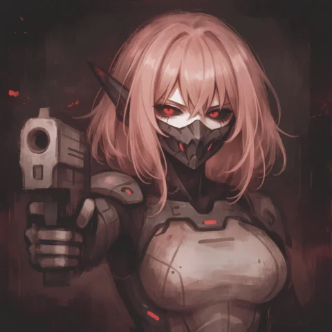 Kumokumo, Lorakumokumo-watermark0.8 1girl, Solo, Cyborg, Mas... — Stable Diffusion AI Prompt: @kumokumo, 1girl, solo, cyborg, mask, red eyes, black_sclera. A cybernetic warr...