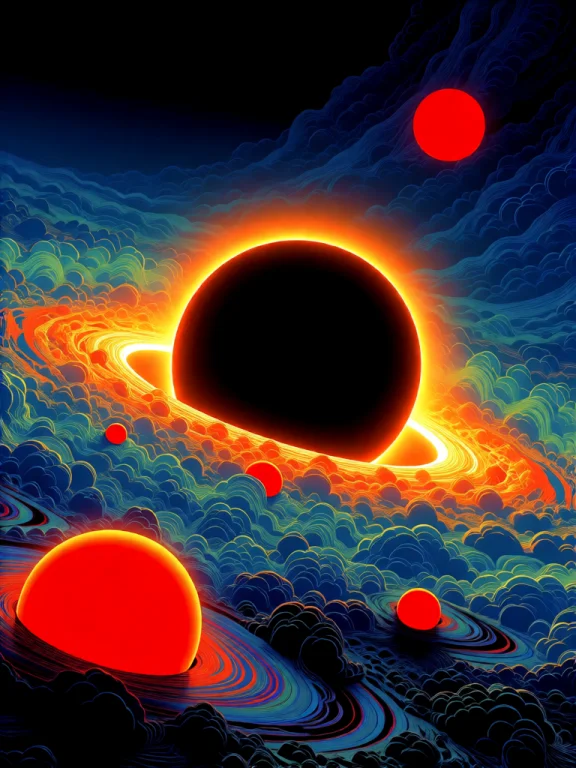 Illustration Artwork A Surreal Cosmic Scene. At The Center I...
