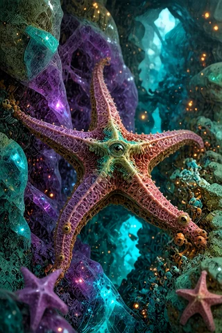 , , A Breathtaking Macro Photograph Of A Cute Real Purple St... — Stable Diffusion AI Prompt: , , A breathtaking macro photograph of a cute real purple starfish riding a tiny...