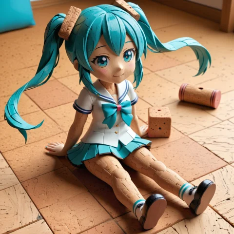 Corkworld, Corkify Style, Hatsune Miku As A Jointed Cork Dol... — SDXL AI Prompt: corkworld, (Corkify style), Hatsune Miku as a jointed cork doll, mid-air facepla...