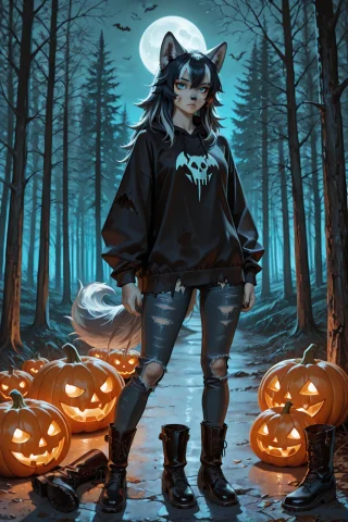 Background Halloween Background, Spooky Forest Clearing At N... — Stable Diffusion AI Prompt: background: halloween background, spooky forest clearing at night, glowing jack-...
