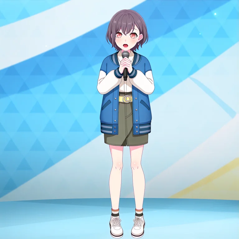 An Anime Illustration Of Tomori In Simple Stage Attire. She...