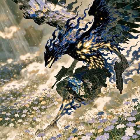 Darklight Phoenix , Black Light Body Giving Off Flame Motes,... — Stable Diffusion AI Prompt: Darklight Phoenix , black light body giving off flame motes, its body made of en...