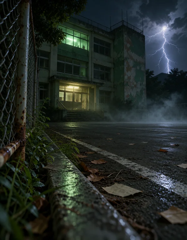 4band0n3d Sch00l, Photorealistic Cinematic Exterior Night Vi...
