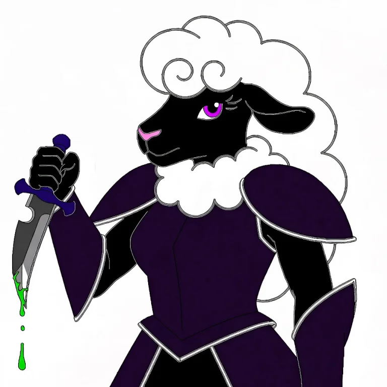 1girl, Black Sheep Is Wearing Dark Purple Rouge Armor With W...