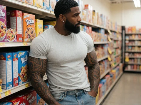 Photography Of A Very Muscular Handsome 32-year-old Black Ma... — Stable Diffusion AI Prompt: Photography of a very muscular handsome 32-year-old Black man featuring a jet bl...