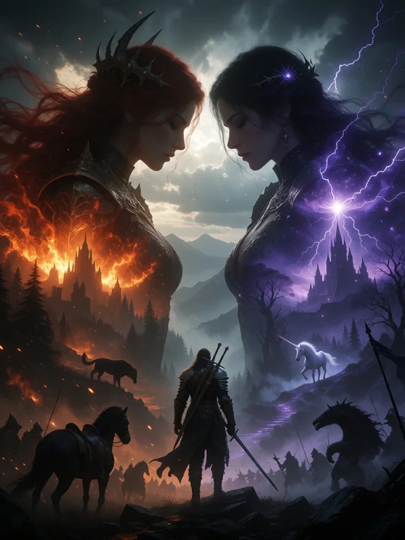 Epic Dark Fantasy Digital Painting, Vertical Composition Fea...