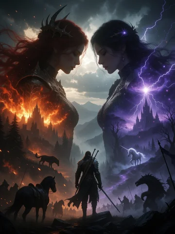 Epic Dark Fantasy Digital Painting, Vertical Composition Fea... — Stable Diffusion AI Prompt: Epic dark fantasy digital painting, vertical composition featuring a massive dou...