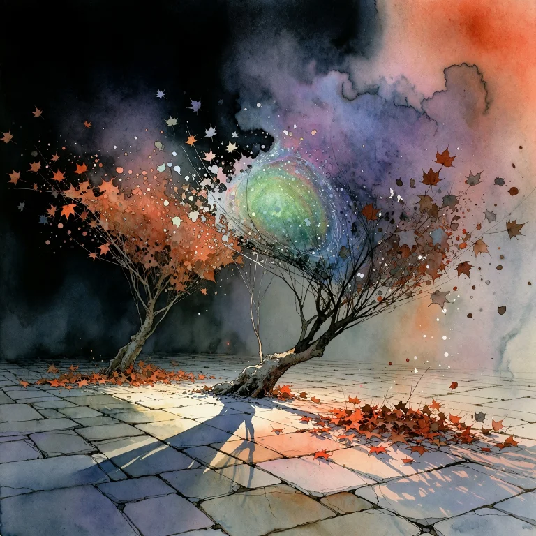 Blowing From The West Fallen Leaves Gather In The East. A Mi...