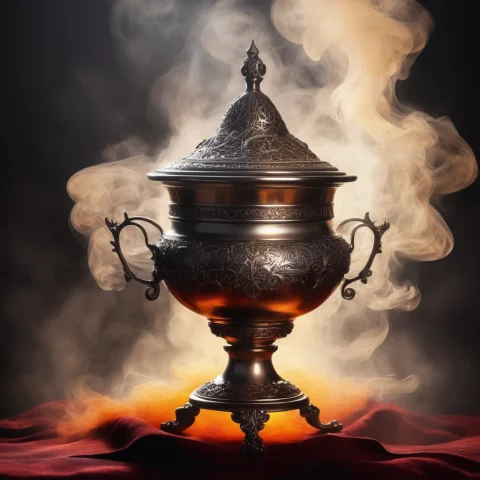 Jheliotropic, Tarnished Silver Censer Trailing Smoke, Gothic... — SDXL AI Prompt: jheliotropic, tarnished silver censer trailing smoke, gothic atmosphere, cathedr...
