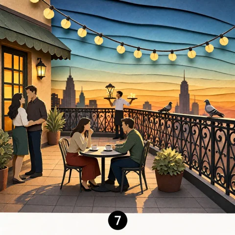 Lorapqwenimage218stepv011.0 Layered 2d Paper-cut Artwork Of... — Stable Diffusion AI Prompt: Layered 2D paper-cut artwork of adults socializing on a rooftop terrace café at...