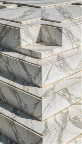 Supergroundview, A Single Colossal White Marble Ziggurat Des... — Stable Diffusion AI Prompt: supergroundview, a single colossal white marble ziggurat descends vertically bey...