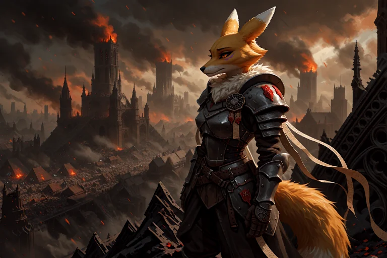 An Adult Anthropomorphic Fox Woman With Golden-yellow Fur An...