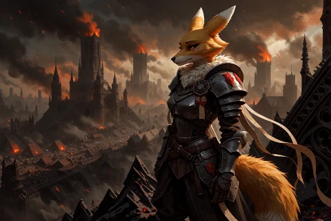 An Adult Anthropomorphic Fox Woman With Golden-yellow Fur An... — Stable Diffusion AI Prompt: An adult anthropomorphic fox woman with golden-yellow fur and an agile, athletic...