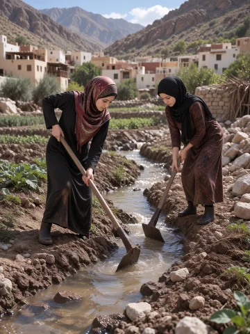 This Is The Best Quality Cg. In The Middle East, Two Muslim... — Stable Diffusion AI Prompt: This is the best quality CG. In the Middle East, two Muslim mothers are clearing...