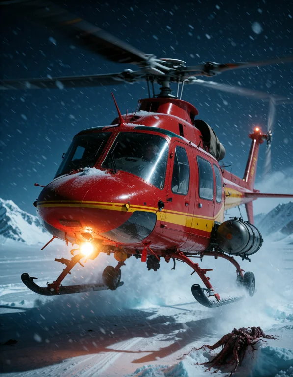 The Bell 206 Jetranger Polar Helicopter, Bright Red And Yell...