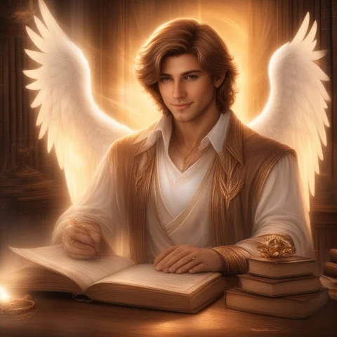 Wings, Book, 1boy, Solo, Jewelry, Male Focus, Pointy Ears, I... — SDXL AI Prompt: wings, book, 1boy, solo, jewelry, male focus, pointy ears, indoors, angel, halo
