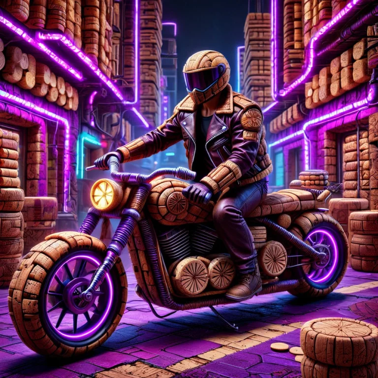 A Futuristic Biker Sitting On A Chopper Motorcycle Inside A...