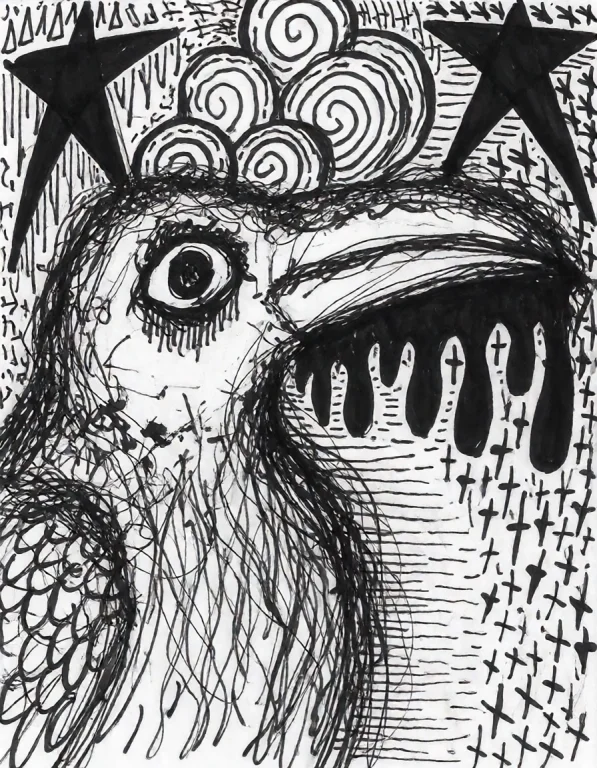 A Drawing In The Style Of Tom Smigla. A Crow With A Large Ey...