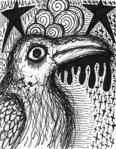 A Drawing In The Style Of Tom Smigla. A Crow With A Large Ey... — Stable Diffusion AI Prompt: A drawing in the style of Tom Smigla. A crow with a large eye.