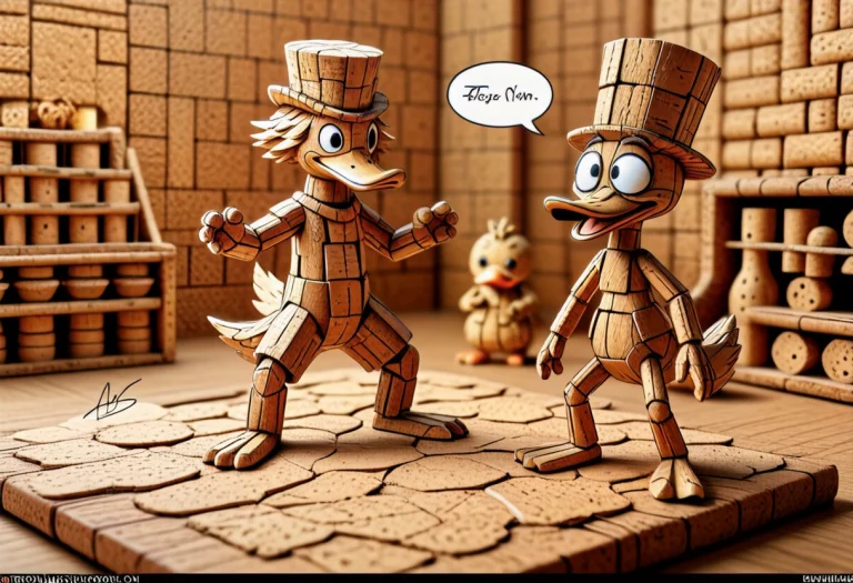 Lazyneg, Corkworld, Diorama Of A Anthro Duckman Made Of Cork