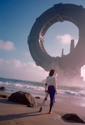 A Female Character Stands In The Left Foreground, Facing Sli... — Stable Diffusion AI Prompt: **## A female character stands in the left foreground, facing slightly right wit...