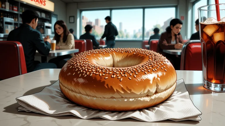A Bagel Is Menacingly Staring At The Viewer While On A Napki...