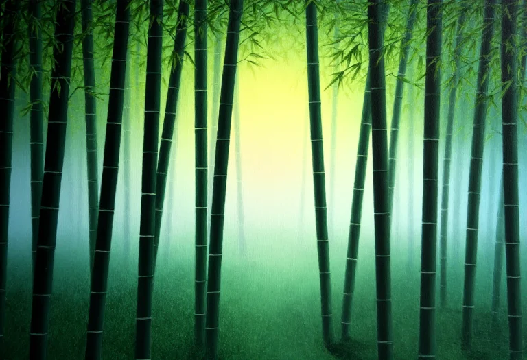 A Bamboo Grove In Early Morning Fog, Acrylic Painting, High...