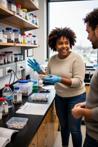 Nylajones, At A University Marine Biology Laboratory, Wearin... — Stable Diffusion AI Prompt: nylajones, at a university marine biology laboratory, wearing a casual sweater w...