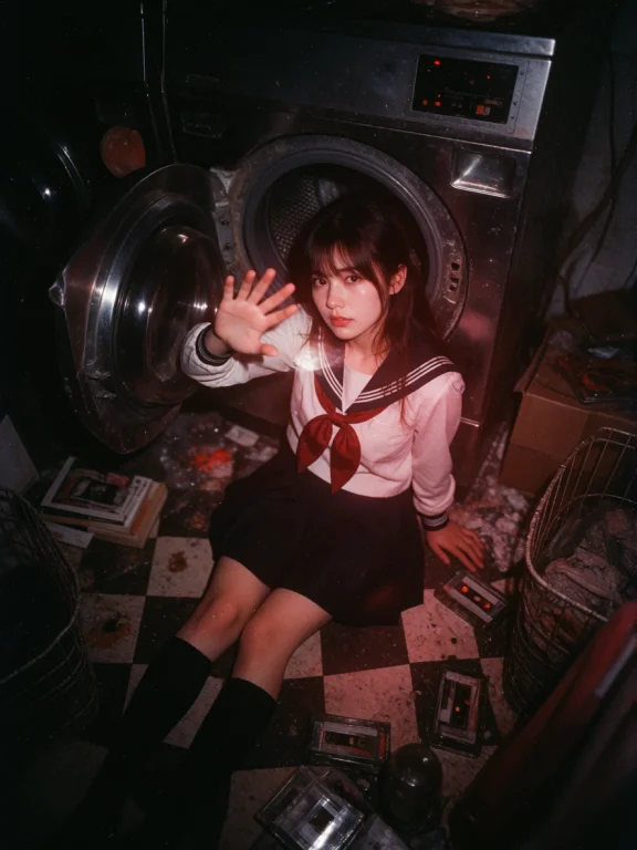A High-angle Photograph Of A Young Woman Sitting On The Chec...