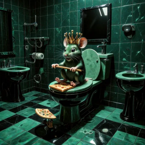 A Hilarious Slapstick Scene In A Real, Fully Furnished Bathr... — SDXL AI Prompt: A hilarious slapstick scene in a real, fully furnished bathroom: a jade-green mo...