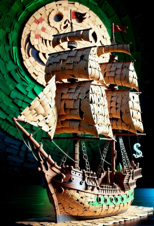 A Ghost Pirate Ship Made Of Cork Material, Cork Texture, Por...