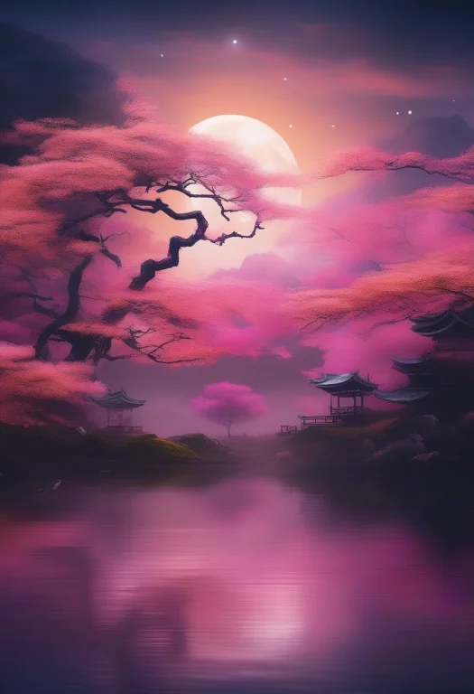 Style-japan, Psychodelic Scenic Japan Night Landscape, Sakur...