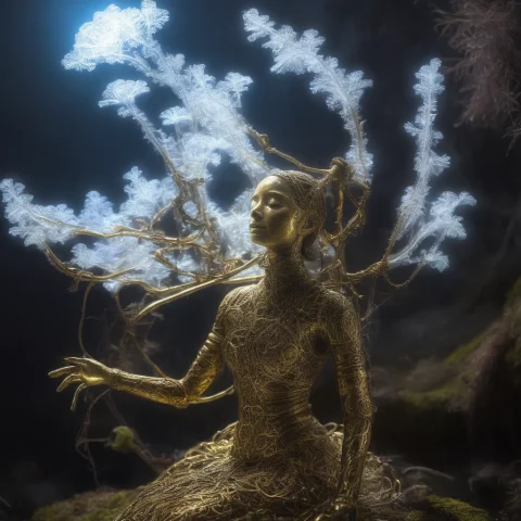 Jfieldguide, Shamanic Mechanical-organic Hybrid Figure, Unde... — SDXL AI Prompt: jfield_guide, shamanic mechanical-organic hybrid figure, underground ice city, b...