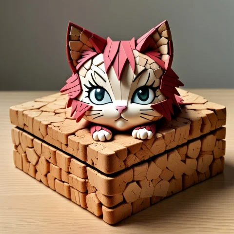 A Chibi Anime Red Hair Cat Girl Lay On An Oak Cork Box Made... — SDXL AI Prompt: a chibi anime red hair cat girl lay on an oak cork box made of corkworld