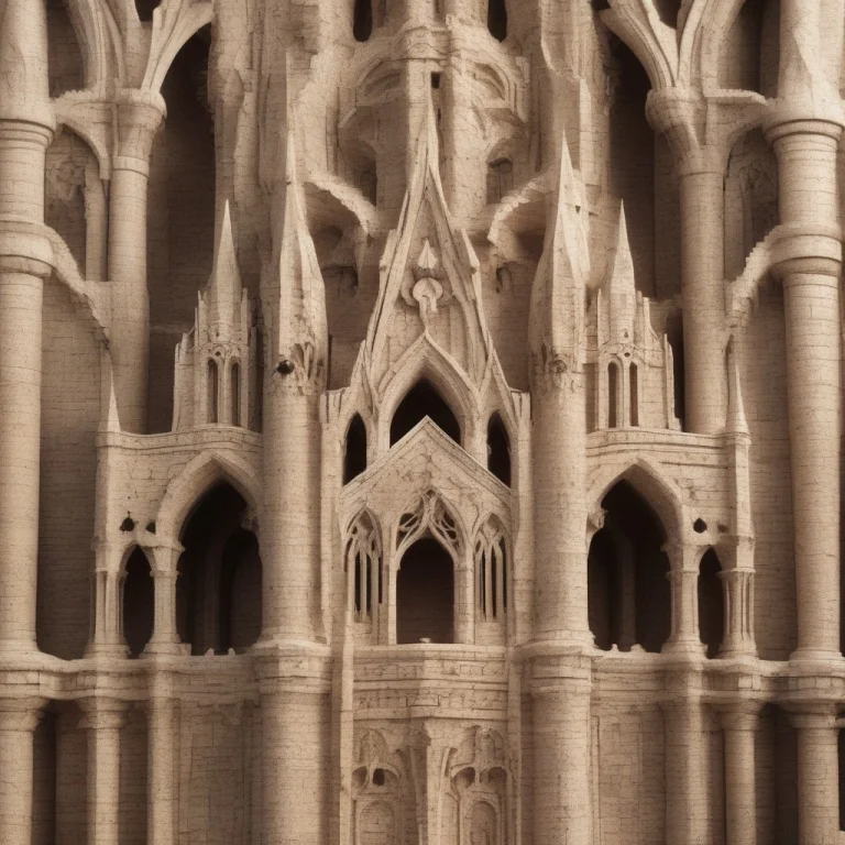 A Detailed Close-up Shot Of A Gothic Cathedral Facade, Metic...