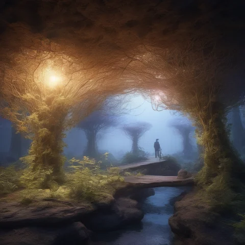Jinkstyle, Jmapifyartwork, Twilight Settlement, Organic Arch... — SDXL AI Prompt: jink_style, jmapify_artwork, twilight settlement, organic architecture, biolumin...