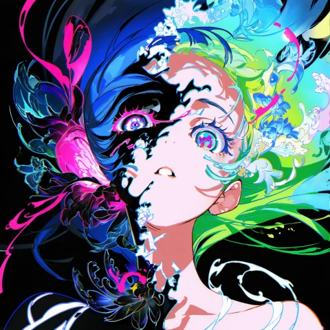 1girl, Portrait, Dissolving, Split Theme, Colorful, Abstract... — Stable Diffusion AI Prompt: 1girl, portrait, dissolving, split theme, colorful, abstract, head tilt, cropped...