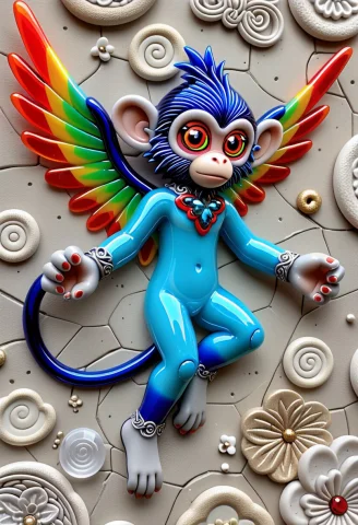 Flying Monkey Made With Fused Glass, Novuschroma54 Style — SDXL AI Prompt: flying monkey Made with Fused Glass, novuschroma54 style