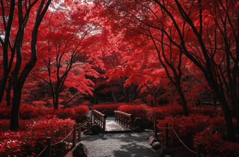 Japanese Garden Landscape, Gravel Path, Small Wooden Bridge,... — Stable Diffusion AI Prompt: Japanese garden landscape, gravel path, small wooden bridge, bamboo railings, de...