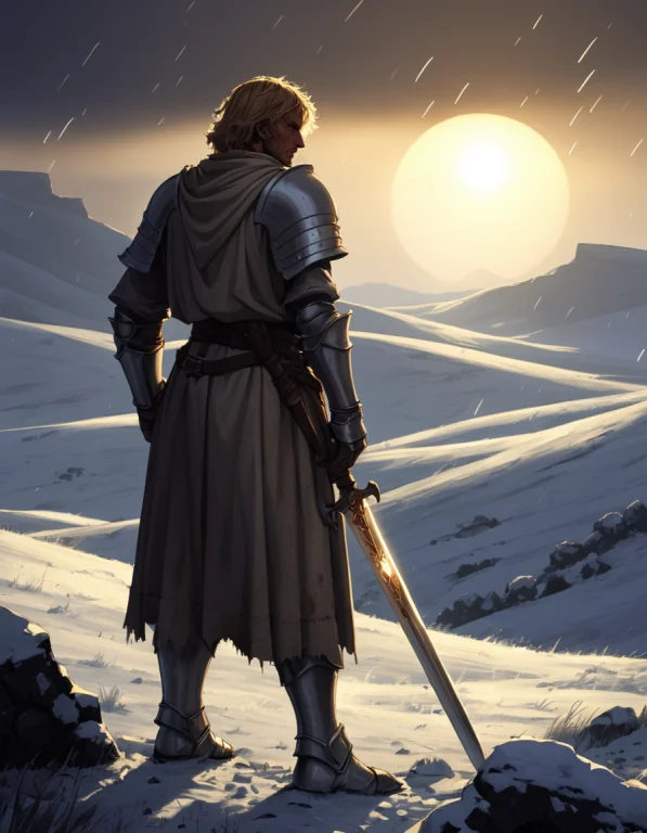 Medieval Talus Paladin In Dirty Rpg Clothes, 1500ad Desolate...