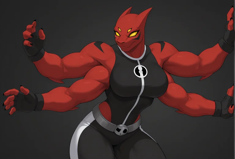 Furry, Anthro, Solo, Female Anthro Four Arms, Ben 10, Red Sk...