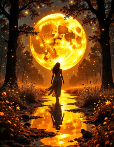 Aidmahidreamstyle, A Surreal Artwork Of A Woman Walking Thro... — Stable Diffusion AI Prompt: aidmaHiDreamStyle, A surreal artwork of a woman walking through a glowing golden...