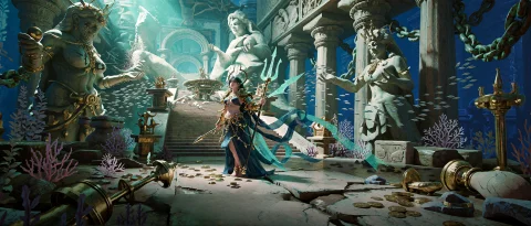 An Extraordinary Cinematic Fantasy Game Concept Painting Rev... — Stable Diffusion AI Prompt: An extraordinary cinematic fantasy game concept painting reveals the interior of...