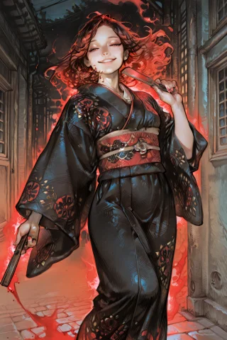 Aureolin,, Traditional Media. An Adult Japanese Woman With L... — Stable Diffusion AI Prompt: aureolin,, traditional media. An adult Japanese woman with long black and red ha...