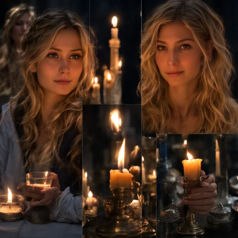 Lowres, Ai-generated, 1girl, Blonde Hair, Solo, Candle, Non-...