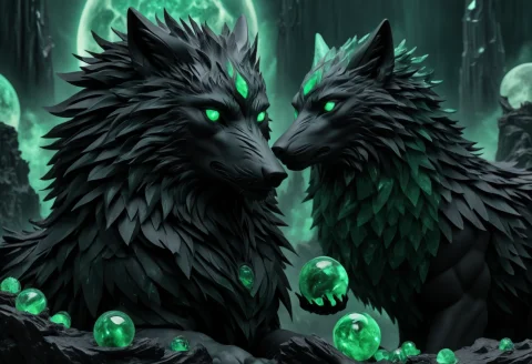 Jade Green, Obsidian Black, The Wolf And The Lamb, Meme, Mas... — SDXL AI Prompt: jade green, obsidian black, The Wolf And The Lamb, meme, (Masterpiece:1.3) (best...