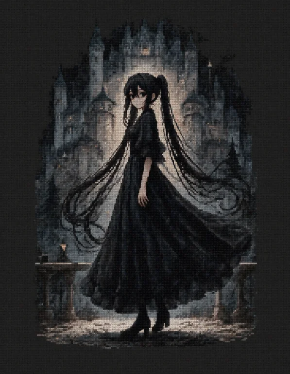 Illustration Of Kuro, A 1girl With Long Black Hair Styled In...