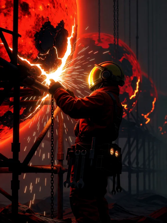 Illustration Artwork A Sun Mechanic In A Bulky Heat Suit And...