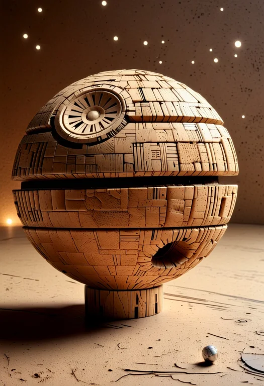 A Elaborate Death Star Toy Made Of Cork Material, Cork Textu...